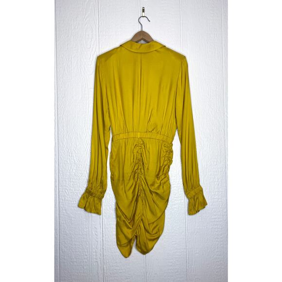 L'ACADEMIE 'Nichole' Mustard Yellow Long Sleeve Ruched Mini Dress SMALL - Picture 7 of 15